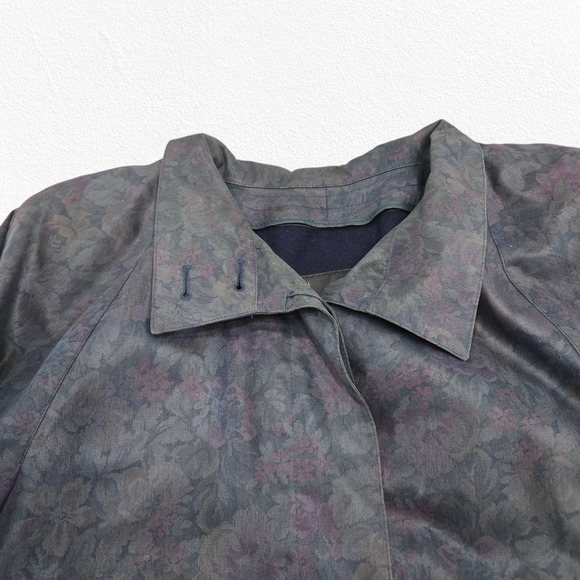 1980s London Fog Floral Water Resistant Wool Lined Transitional Trench Coat 12P - Picture 3 of 15